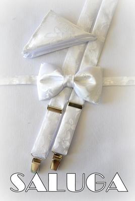 Svadobný biely motýlik pre ženícha + traky + vreck - Obrázok č. 1